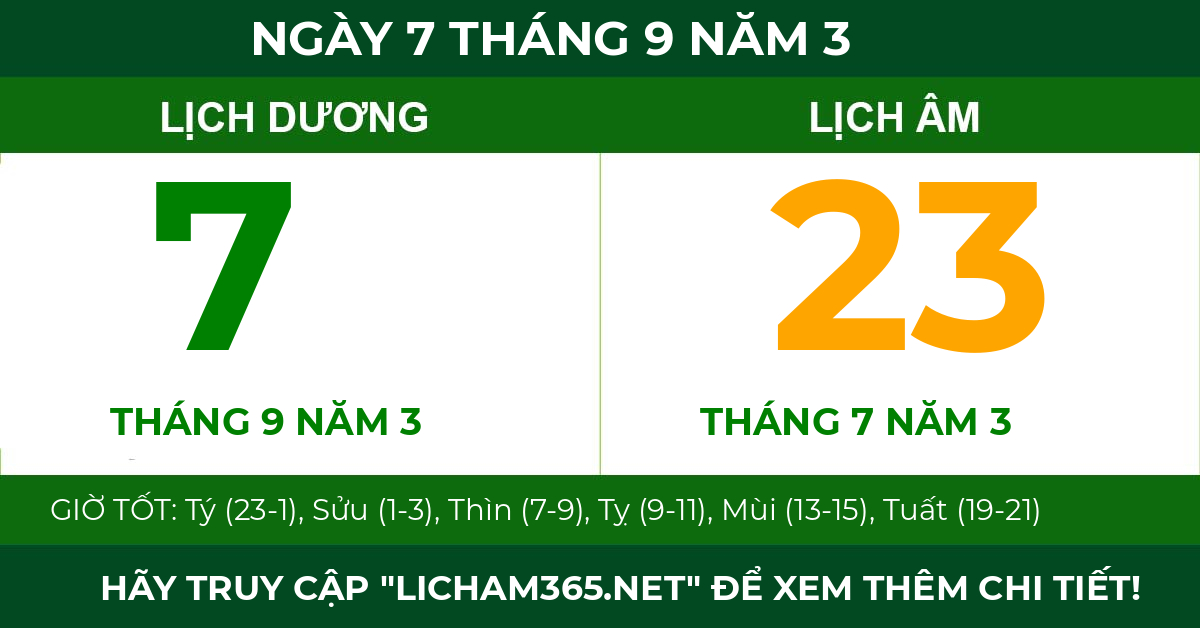 lịch âm ngày 7 tháng 9 năm 3