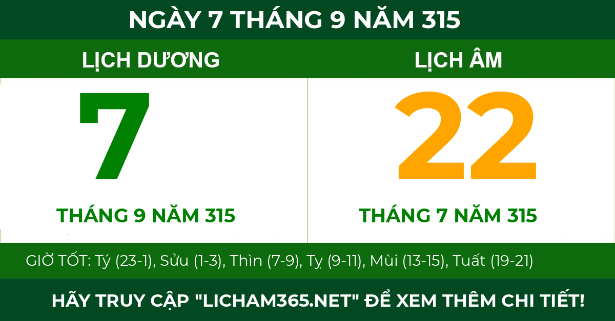 lịch âm ngày 7 tháng 9 năm 315