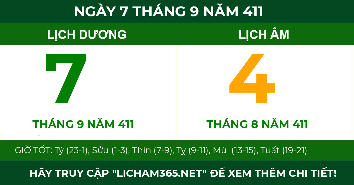 lịch âm ngày 7 tháng 9 năm 411