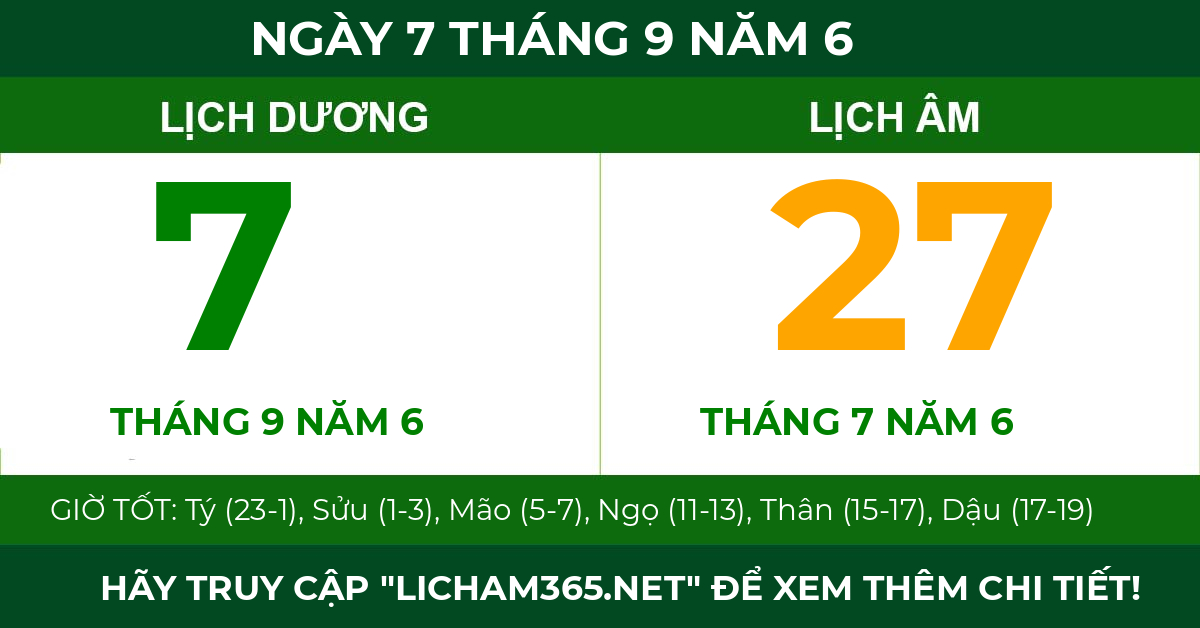lịch âm ngày 7 tháng 9 năm 6