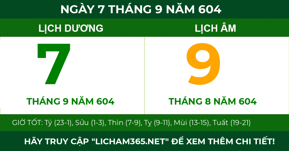 lịch âm ngày 7 tháng 9 năm 604