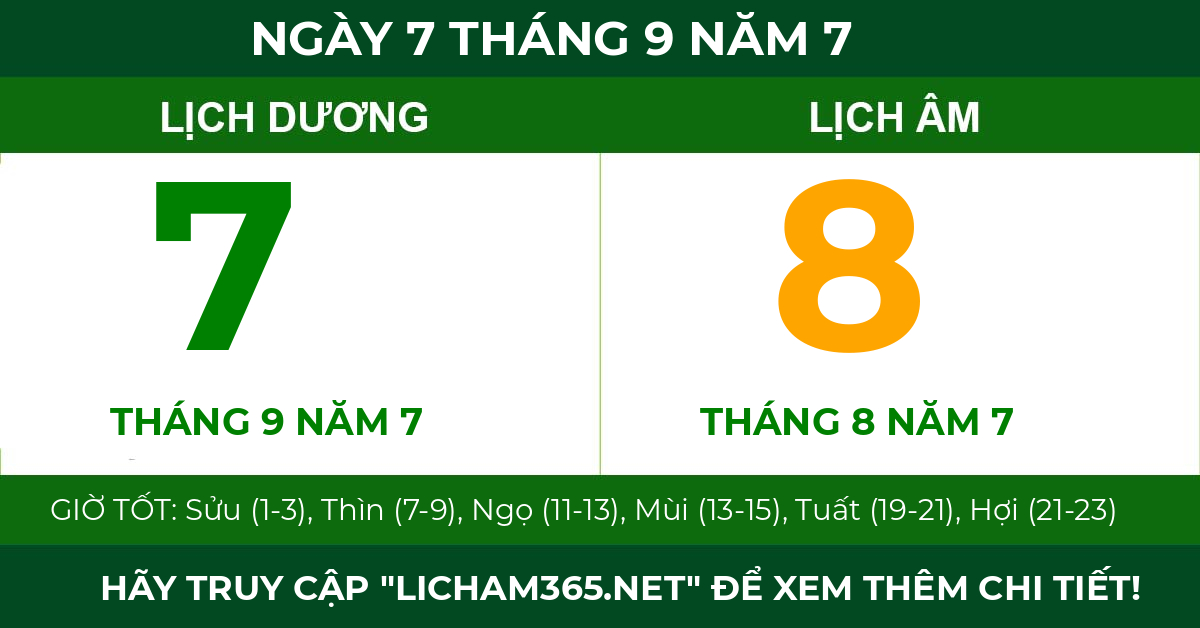 lịch âm ngày 7 tháng 9 năm 7