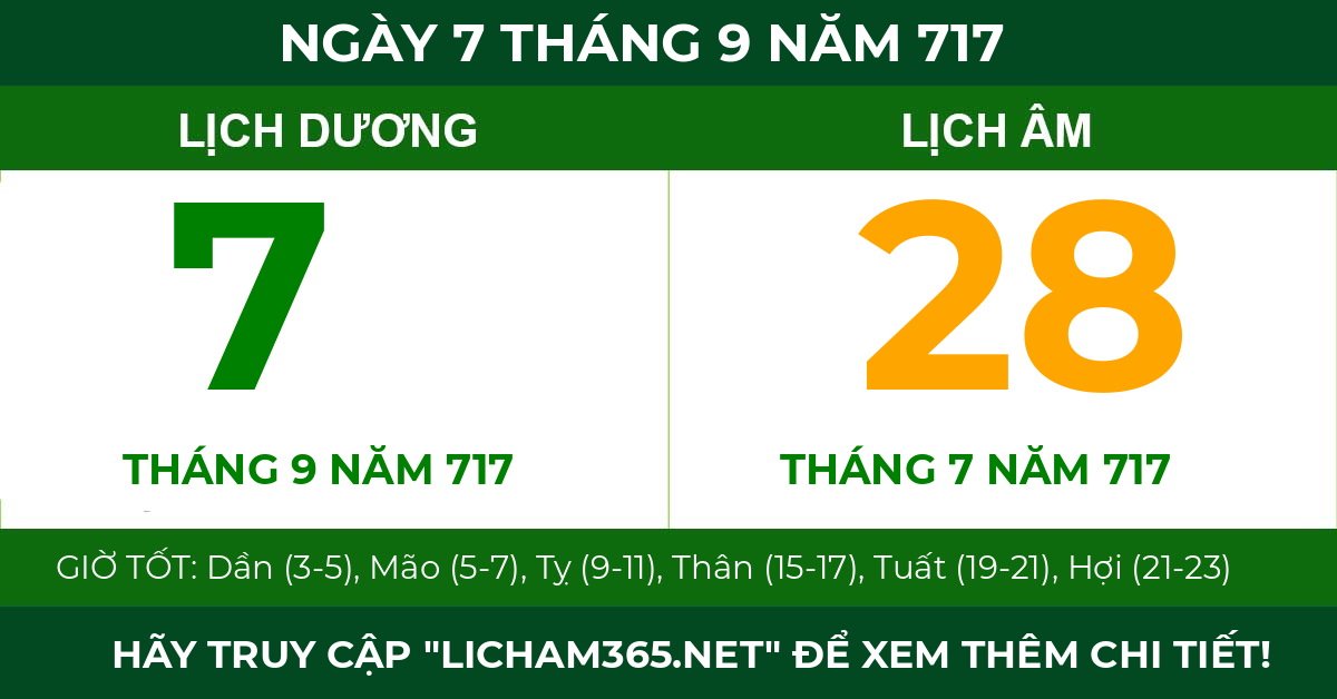 lịch âm ngày 7 tháng 9 năm 717