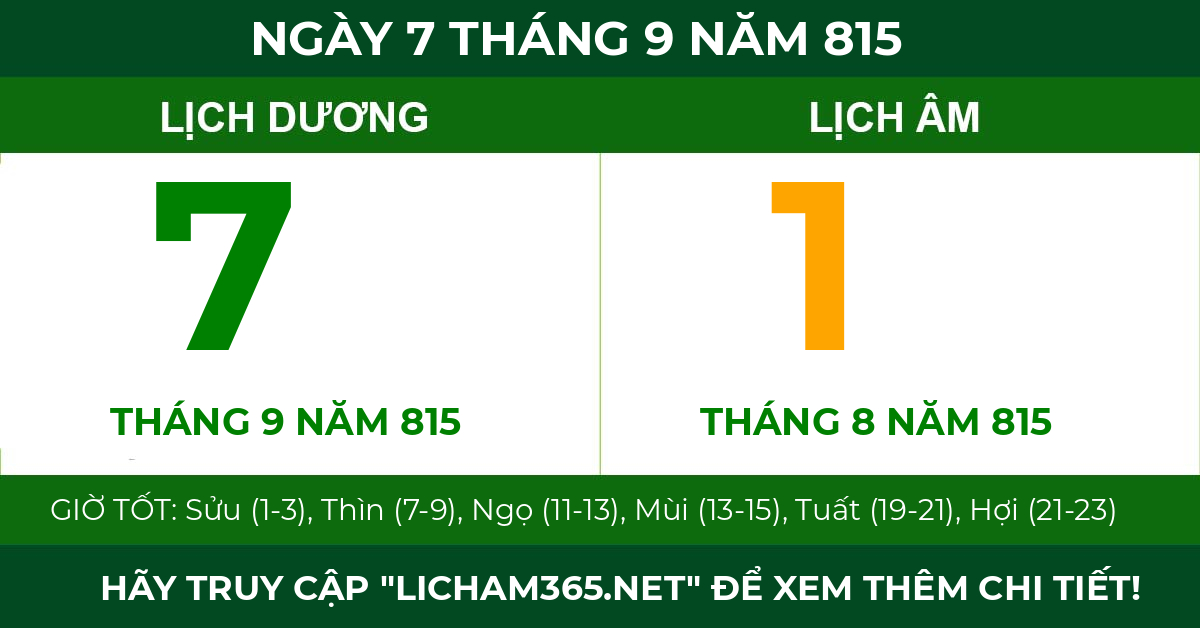 lịch âm ngày 7 tháng 9 năm 815