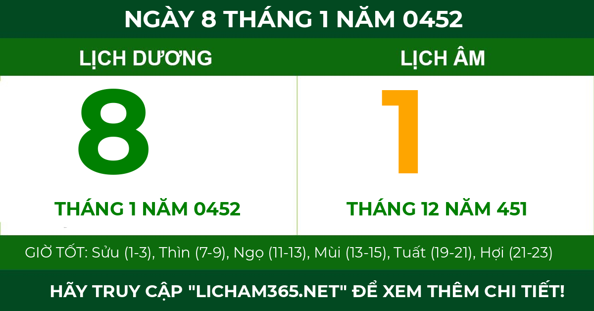 lịch âm ngày 8 tháng 1 năm 0452