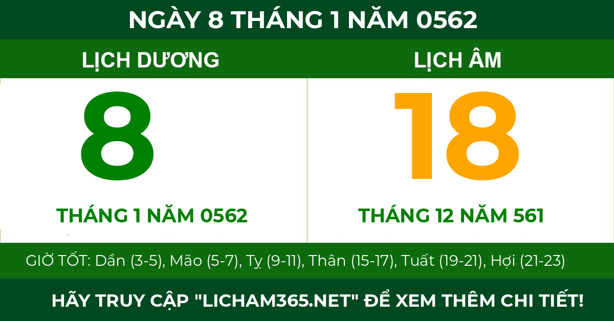 lịch âm ngày 8 tháng 1 năm 0562