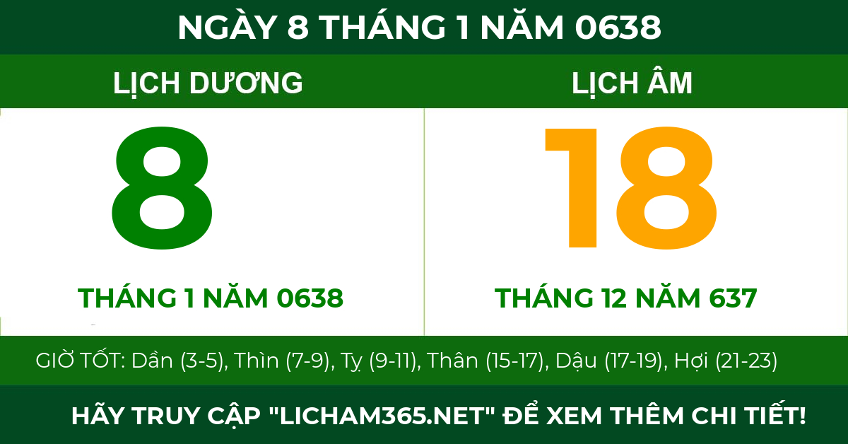 lịch âm ngày 8 tháng 1 năm 0638