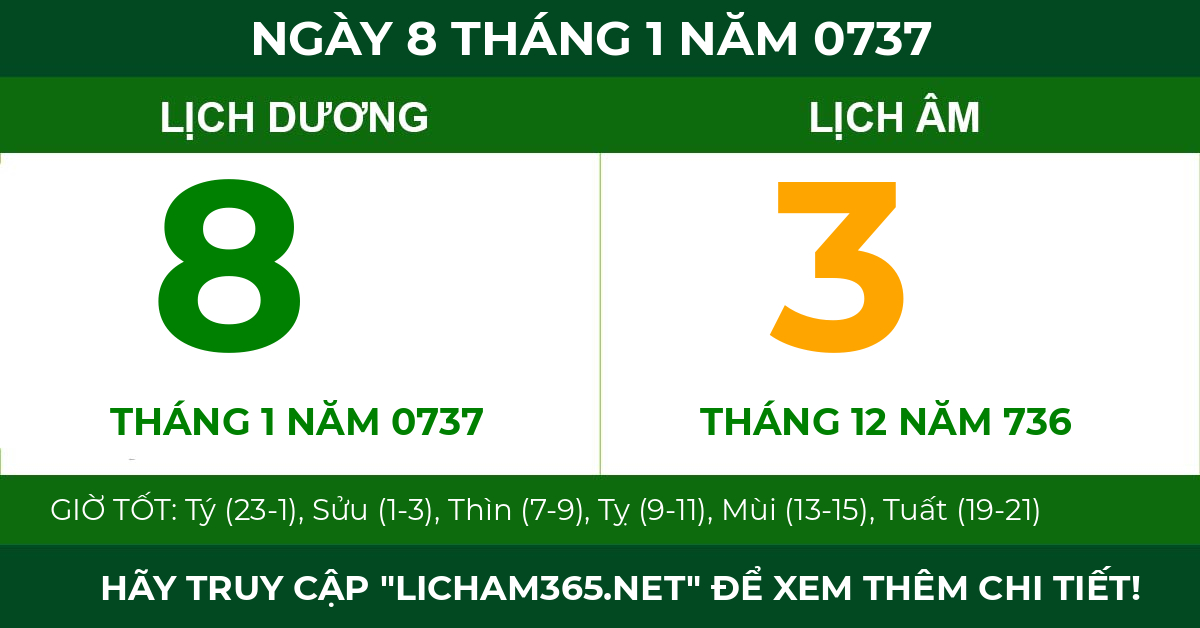 lịch âm ngày 8 tháng 1 năm 0737