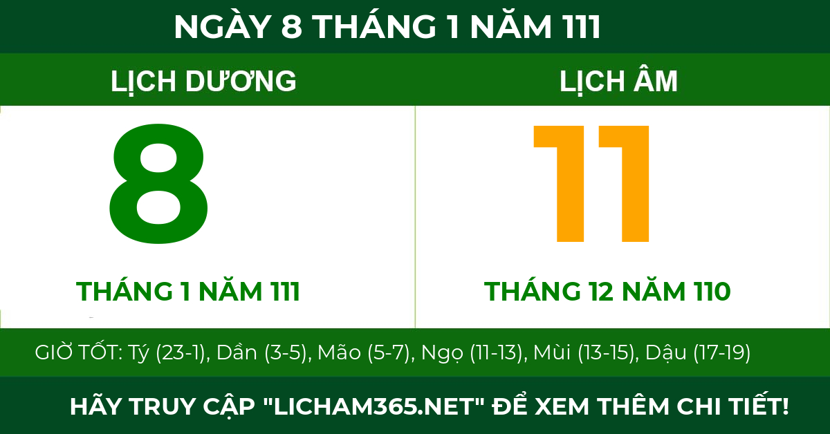 lịch âm ngày 8 tháng 1 năm 111