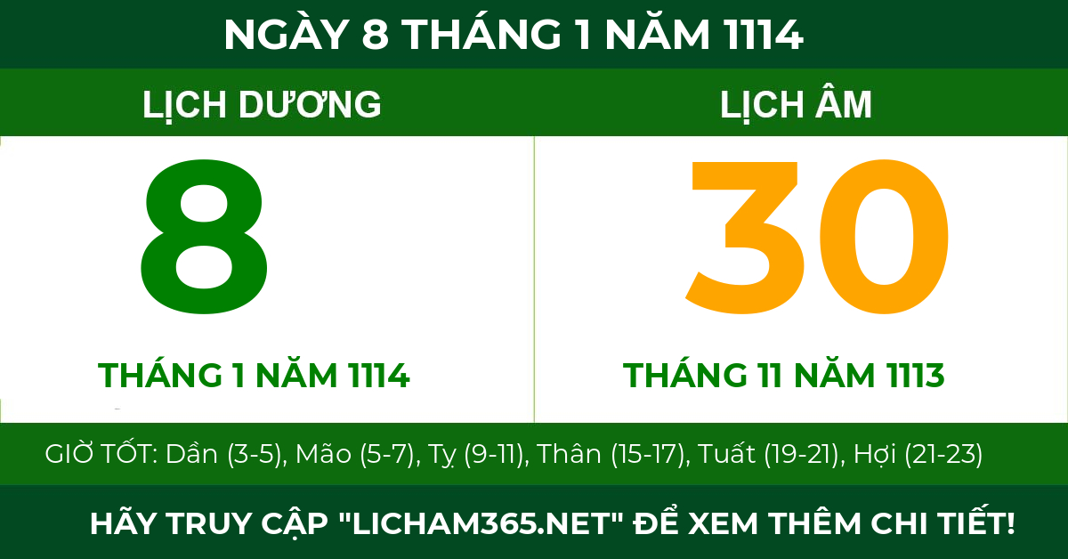 lịch âm ngày 8 tháng 1 năm 1114