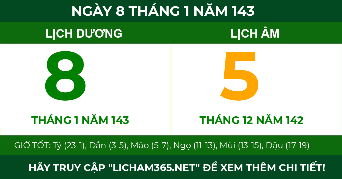 lịch âm ngày 8 tháng 1 năm 143