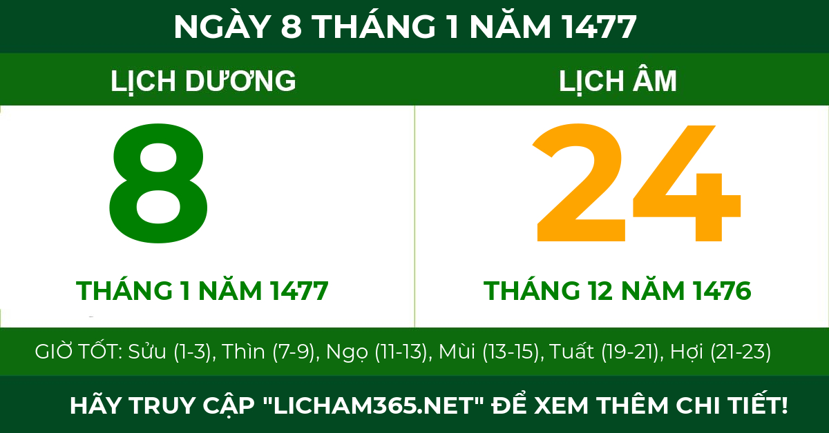 lịch âm ngày 8 tháng 1 năm 1477