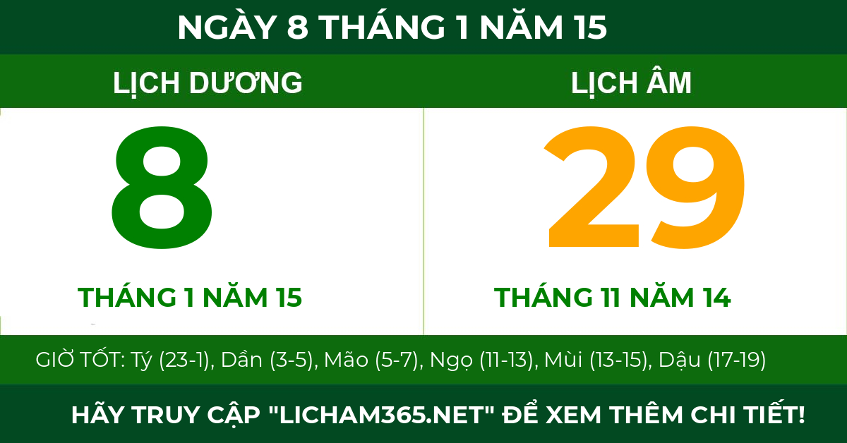 lịch âm ngày 8 tháng 1 năm 15