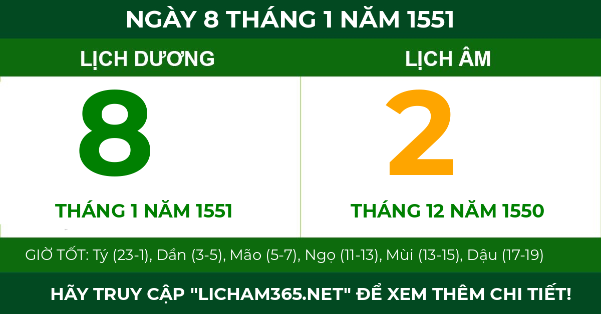 lịch âm ngày 8 tháng 1 năm 1551