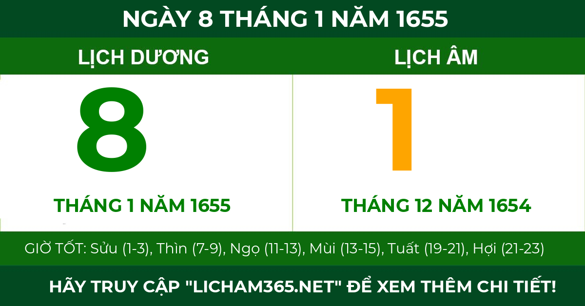lịch âm ngày 8 tháng 1 năm 1655