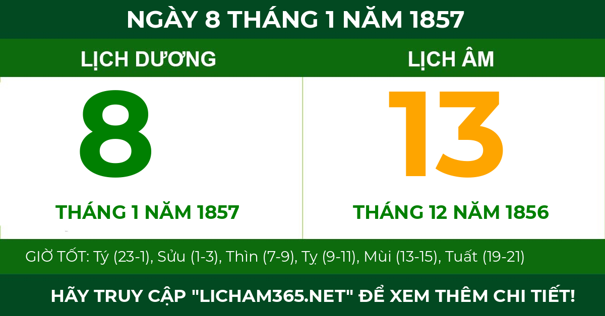lịch âm ngày 8 tháng 1 năm 1857