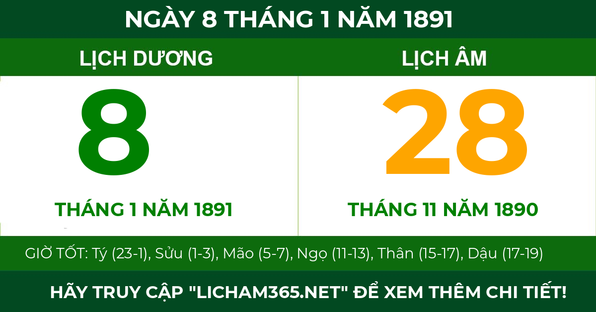 lịch âm ngày 8 tháng 1 năm 1891