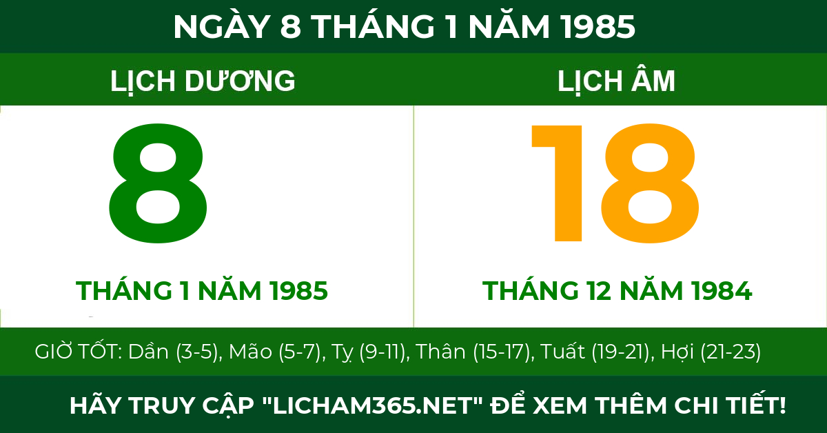lịch âm ngày 8 tháng 1 năm 1985