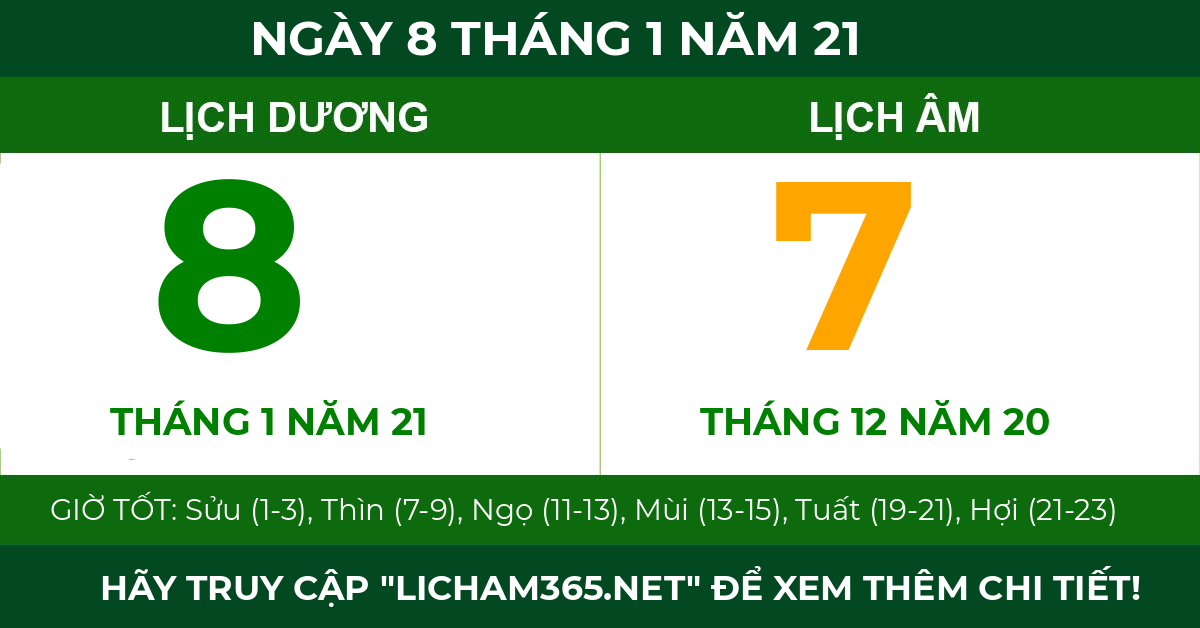 lịch âm ngày 8 tháng 1 năm 21