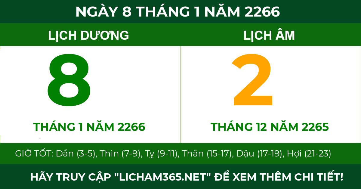 lịch âm ngày 8 tháng 1 năm 2266