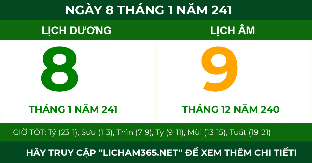 lịch âm ngày 8 tháng 1 năm 241