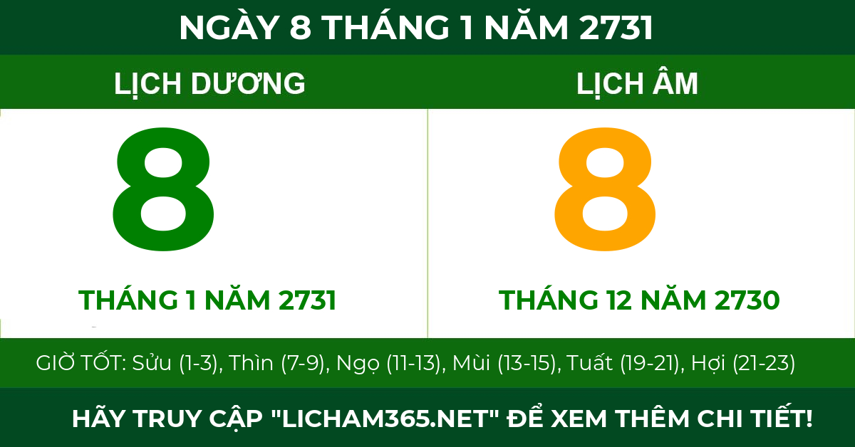 lịch âm ngày 8 tháng 1 năm 2731
