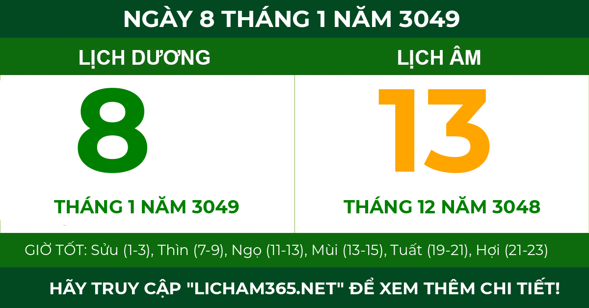 lịch âm ngày 8 tháng 1 năm 3049