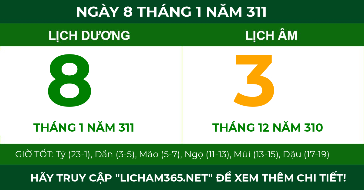 lịch âm ngày 8 tháng 1 năm 311