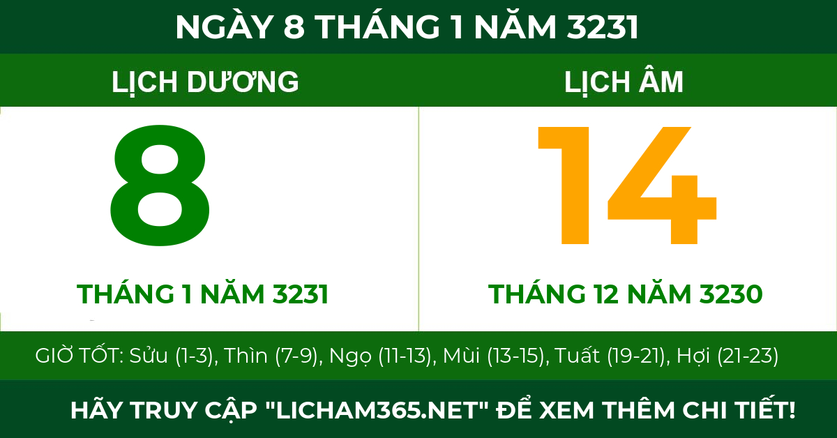 lịch âm ngày 8 tháng 1 năm 3231