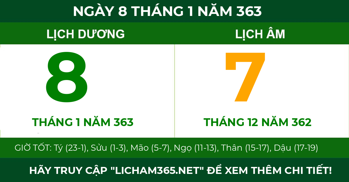 lịch âm ngày 8 tháng 1 năm 363