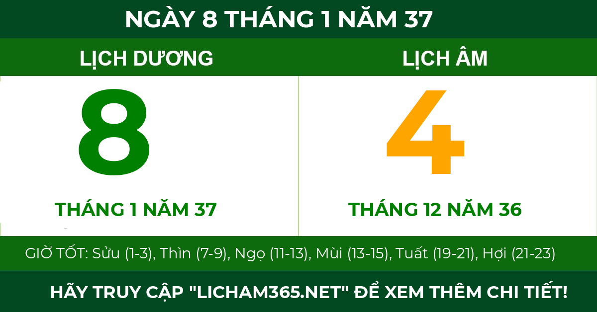 lịch âm ngày 8 tháng 1 năm 37