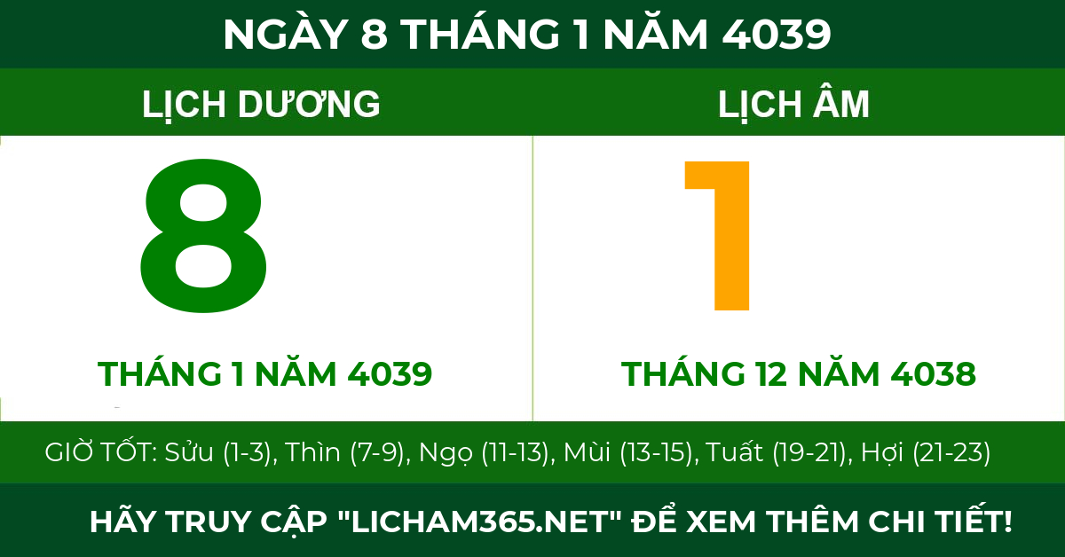 lịch âm ngày 8 tháng 1 năm 4039
