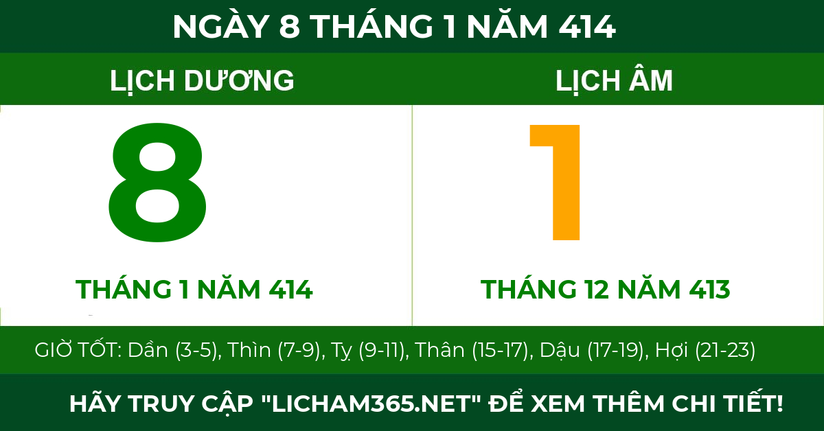 lịch âm ngày 8 tháng 1 năm 414