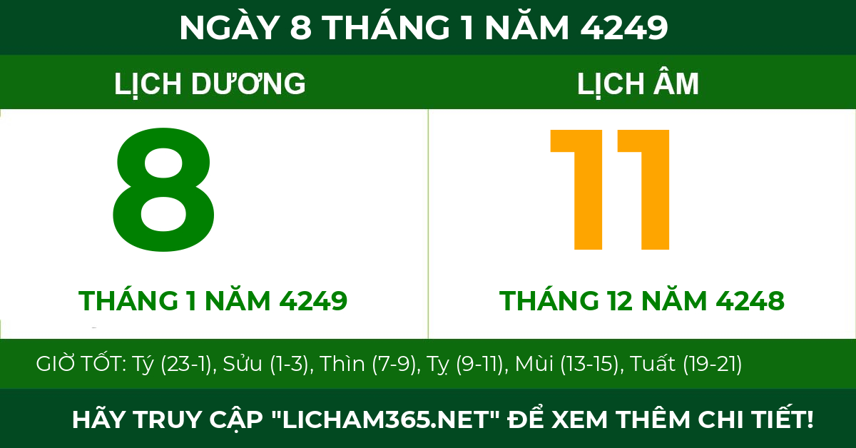 lịch âm ngày 8 tháng 1 năm 4249