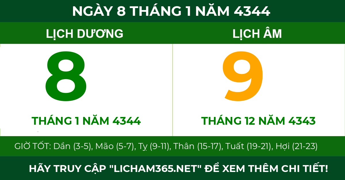 lịch âm ngày 8 tháng 1 năm 4344