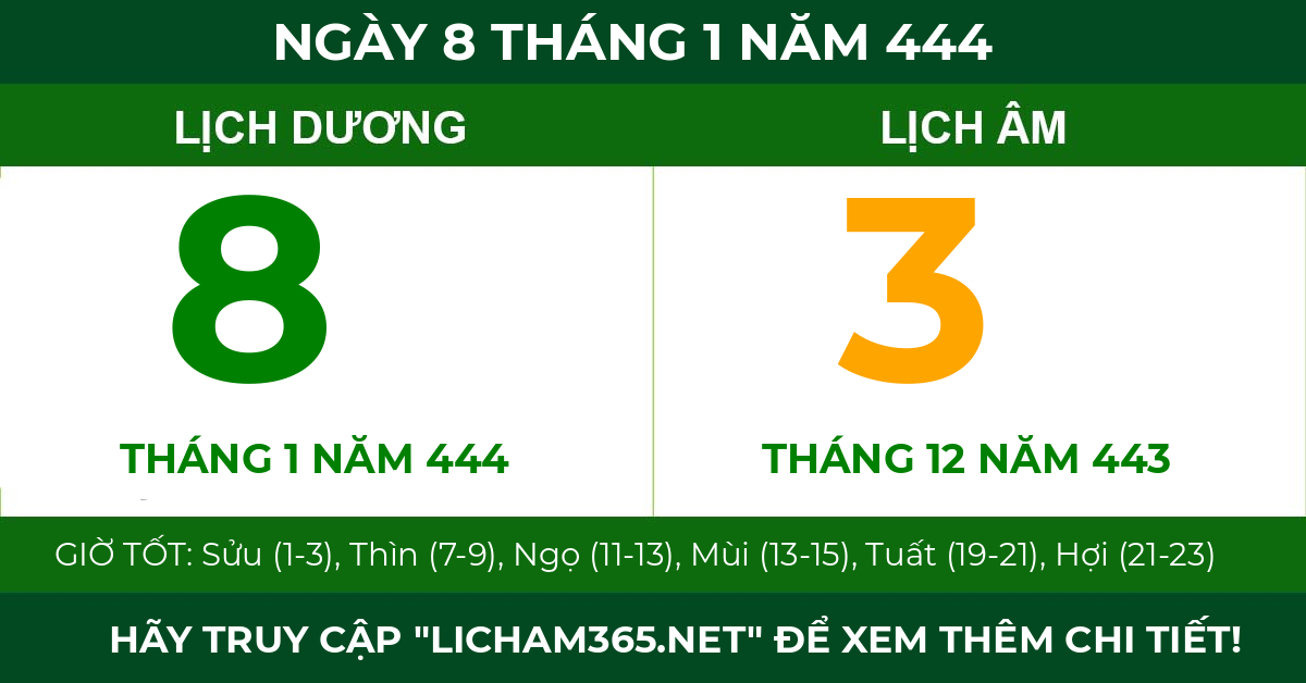 lịch âm ngày 8 tháng 1 năm 444
