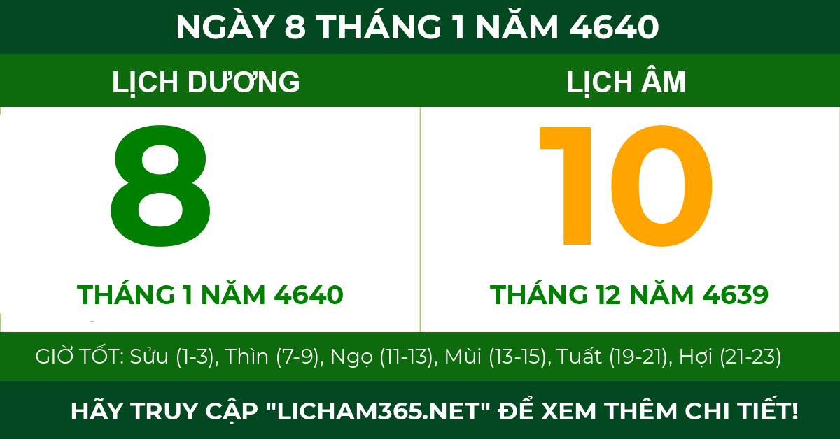 lịch âm ngày 8 tháng 1 năm 4640