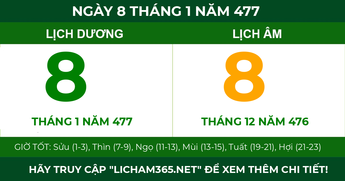 lịch âm ngày 8 tháng 1 năm 477