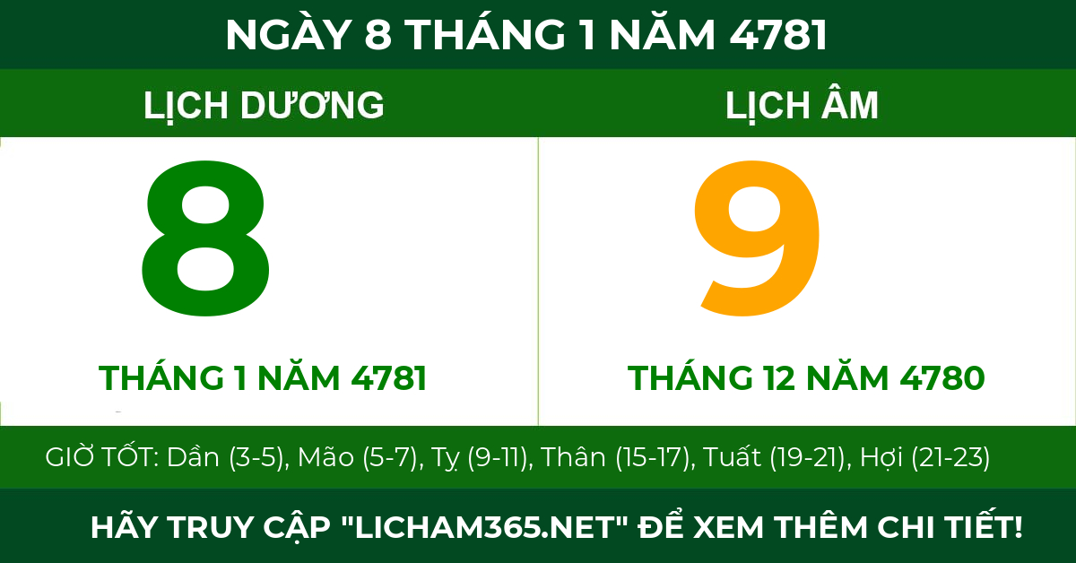 lịch âm ngày 8 tháng 1 năm 4781