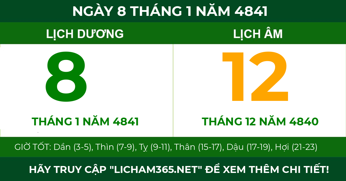 lịch âm ngày 8 tháng 1 năm 4841