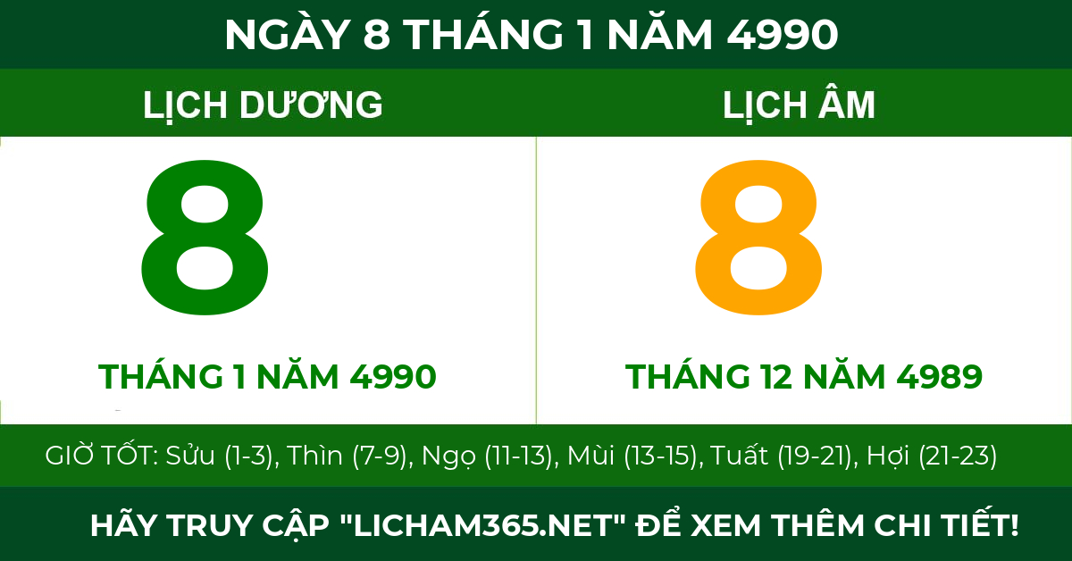 lịch âm ngày 8 tháng 1 năm 4990