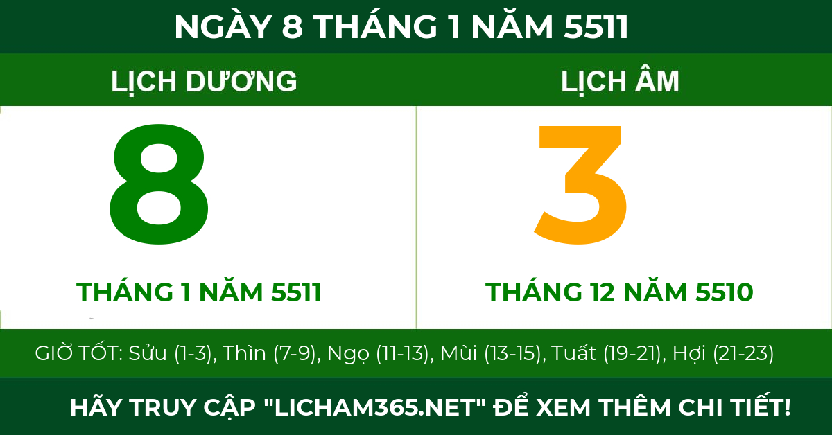 lịch âm ngày 8 tháng 1 năm 5511