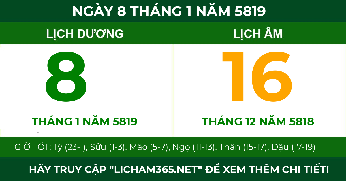 lịch âm ngày 8 tháng 1 năm 5819