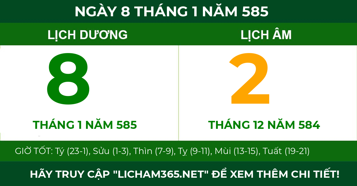 lịch âm ngày 8 tháng 1 năm 585