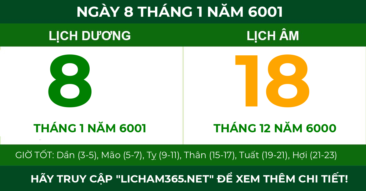 lịch âm ngày 8 tháng 1 năm 6001