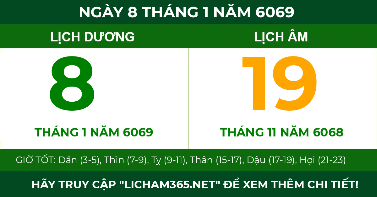 lịch âm ngày 8 tháng 1 năm 6069