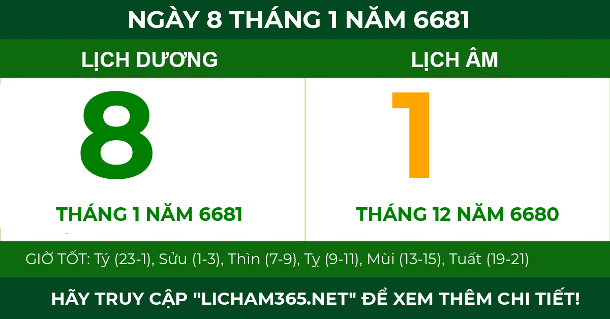 lịch âm ngày 8 tháng 1 năm 6681