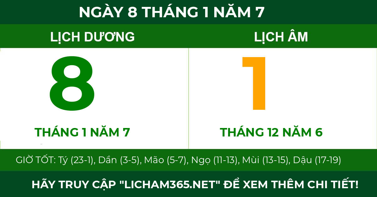 lịch âm ngày 8 tháng 1 năm 7
