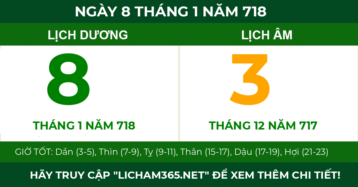 lịch âm ngày 8 tháng 1 năm 718