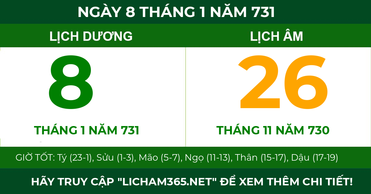 lịch âm ngày 8 tháng 1 năm 731